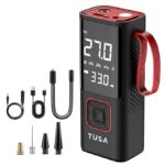 TUSA Storm X Cordless Tyre Inflator - Wired + Wireless (6000 mAh Battery & 12V Car Port), 2X Faster Inflation, 150PSI Air Compressor for Cars, Bikes, Motorcycles, Balls, and Inflatables (Red)