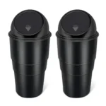 Car Dustbin 2 Pc – Waste Management Bin for Car, Office, Home & Vehicle – Car Accessories, Portable Garbage Organizer with Lid, Small Trash Box for Table, Desk, Kitchen & Travel (Black)