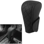Car Gear Knob Cover Premium PU Leather Black Non Slip Waterproof Gear Shift Protector Universal Fit for Cars SUVs Trucks Durable Diamond Design Handbrake Cover Stylish Car Interior Accessory Brand: DETACHI