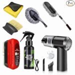 7 PCS Car Cleaning Kit with 3-in-1 Mini Vacuum Cleaner, Microfiber Cloth, Duster, Wheel Brush, Anti-Fog Spray & Glass Cleaning Tools (7 in 1 Car Combo)