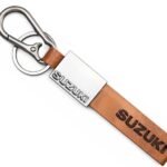 Leather Keychain for Men for Bike & Car Keys | Heavy Duty Metal Key Ring Holder | Stylish Durable Leather Key Holder | Compatible with TVS, Tata, Suzuki, Honda (Brown/Black) (Suzuki)